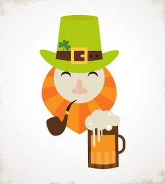 Cute cartoon leprechaun with beer. St. Patricks Day celebration. Stock Illustration