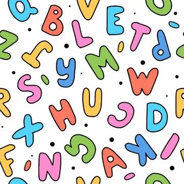 Cute cartoon letters seamless pattern. Colorful vector illustration Ilustración de archivo
