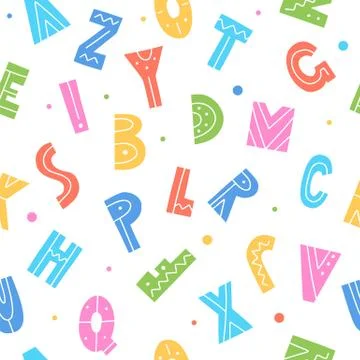 Cute cartoon letters seamless pattern. Colorful vector illustration Stock Illustration