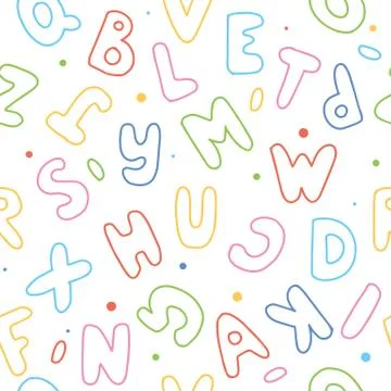 Cute cartoon letters seamless pattern. Colorful vector illustration Ilustração Stock