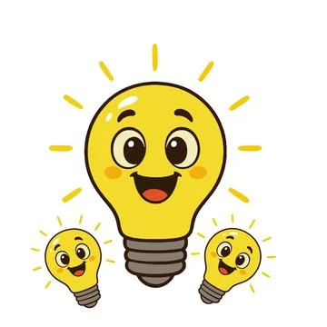 Cute Cartoon Light Bulb Characters Representing Creative Ideas Stock-Illustration