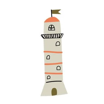 Cute cartoon lighthouse - nautical vector illustration of sea building Stock Illustration