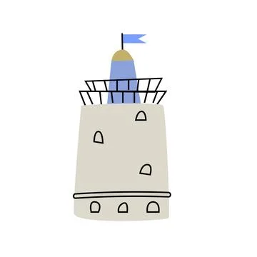 Cute cartoon lighthouse - nautical vector illustration of sea building Ilustración de archivo