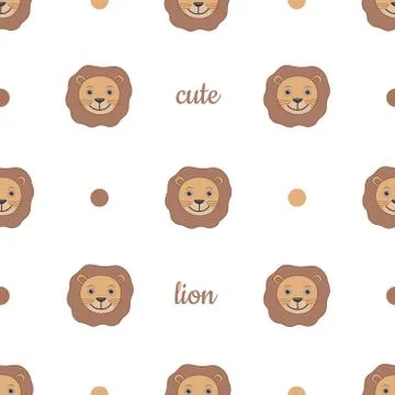 Cute cartoon lion seamless pattern on isolated white background Stock Illustration