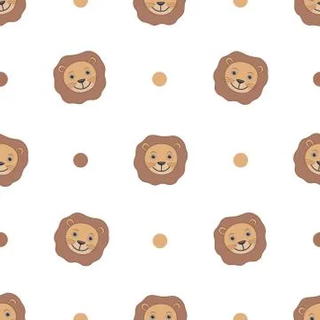 Cute cartoon lion seamless pattern on isolated white background Stock Illustration