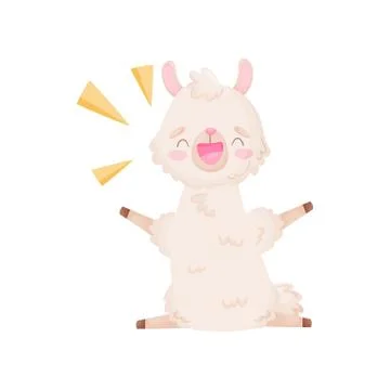 Cute cartoon llama is sitting in a string. Vector illustration on white Stock Illustration