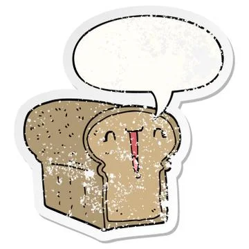 Cute cartoon loaf of bread and speech bubble distressed sticker イラスト素材