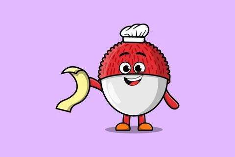 Cute cartoon Lychee chef character with menu Stock Illustration