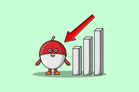 Cute cartoon Lychee with down sign graphic Stock Illustration