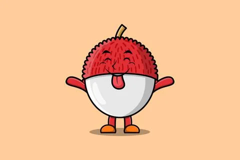 Cute cartoon Lychee with flashy expression Stock Illustration