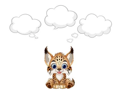 Cute Cartoon Lynx Sitting with Empty Thought Bubbles Vector Illustration 스톡 일러스트