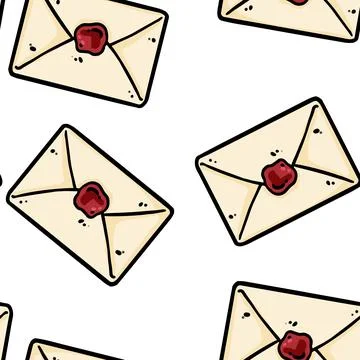 Cute cartoon mail post envelopes doodles seamless border pattern. Vector repe 스톡 일러스트