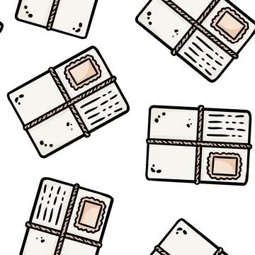 Cute cartoon mail post envelopes doodles seamless border pattern. Vector repe 스톡 일러스트
