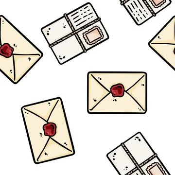 Cute cartoon mail post envelopes doodles seamless border pattern. Vector repe 스톡 일러스트