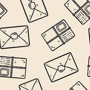 Cute cartoon mail post envelopes doodles seamless border pattern. Vector repe 스톡 일러스트