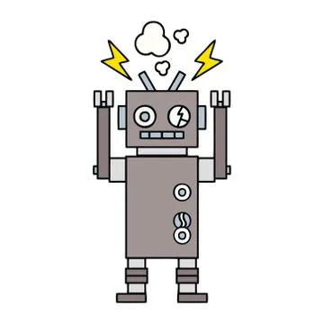 Cute cartoon malfunctioning robot Stock Illustration