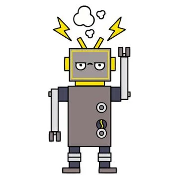 Cute cartoon malfunctioning robot Stock Illustration