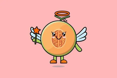 Cute Cartoon Melon character in the form of fairy Stock Illustration