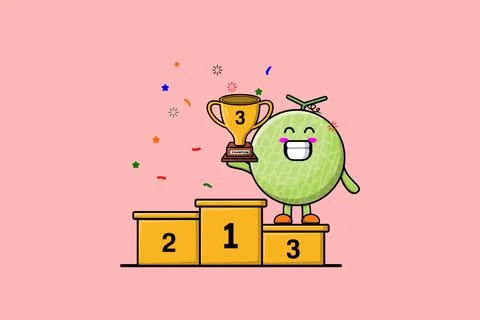 Cute cartoon Melon character as the third winner Illustrazione stock