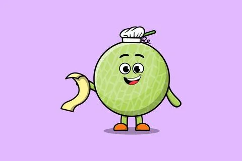 Cute cartoon Melon chef with menu in hand Stock Illustration
