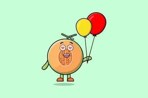 Cute cartoon Melon floating with balloon Stock Illustration