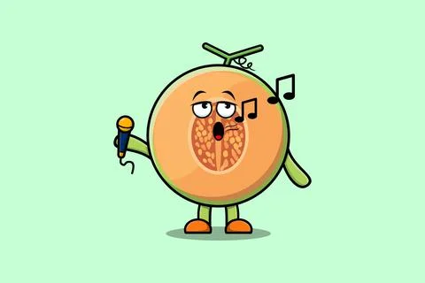 Cute cartoon Melon singer character holding mic Illustrazione stock