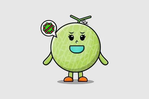 Cute cartoon Melon using mask to prevent virus Stock Illustration