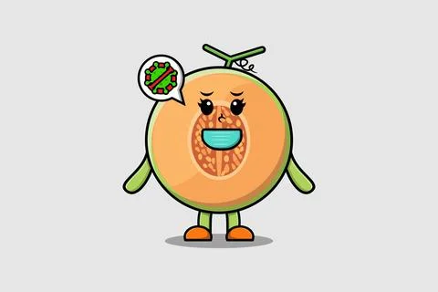 Cute cartoon Melon using mask to prevent virus Stock Illustration