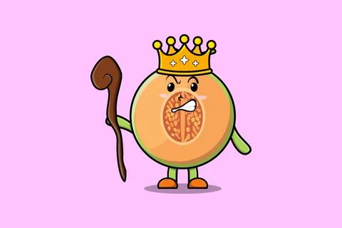 Cute cartoon Melon as wise king with golden crown Stock Illustration