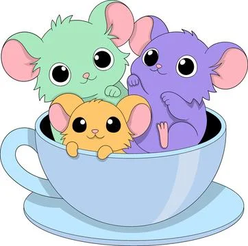 Cute Cartoon Mice Inside Teacup Illustration Stock Illustration