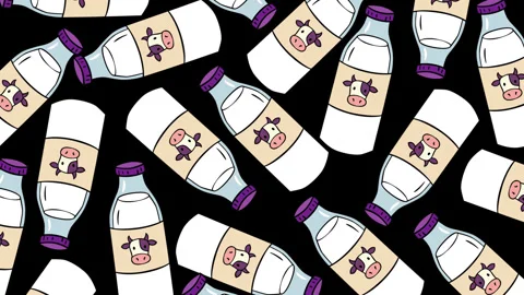 Cute Cartoon Milk Bottle Pattern Motion Graphics Background Stock Footage 347700405