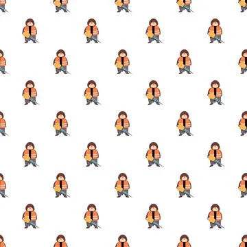 Cute cartoon mole worker holding jackhammer seamless pattern Stock Illustration