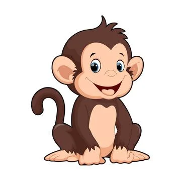 Cute Cartoon Monkey Character Smiling - Happy Baby Monkey Illustration Stock Illustration