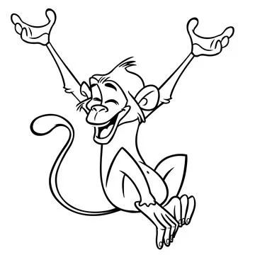 Cute cartoon monkey chimpanzee. Vector illustration of a monkey outlines. Des Illustrazione stock