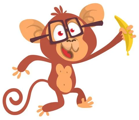 Cute cartoon monkey chimpanzee. Vector illustration isolated on white Stock Illustration