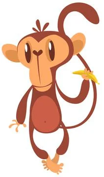 Cute cartoon monkey chimpanzee. Vector illustration isolated on white Stock Illustration