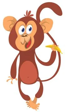 Cute cartoon monkey chimpanzee. Vector illustration isolated on white Stock Illustration
