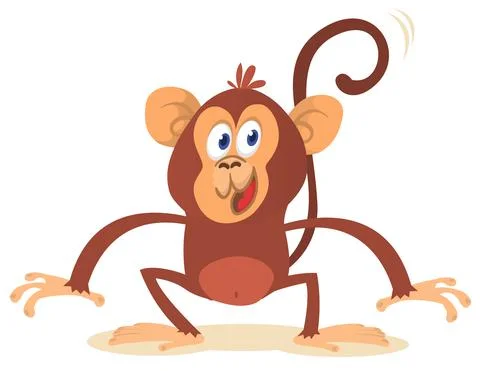Cute cartoon monkey chimpanzee. Vector illustration isolated on white Illustrazione stock