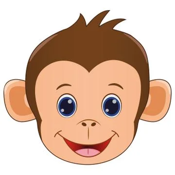Cute Cartoon Monkey Head Vector on Isolated White Background Stock Illustration