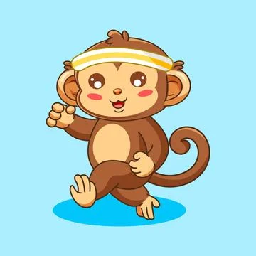 Cute Cartoon Monkey Jogging with a Headband Stock Illustration