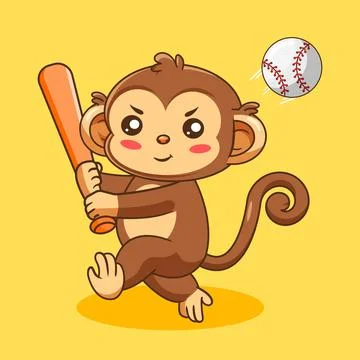 Cute Cartoon Monkey Playing Baseball Vector Illustration Kawaii Animal Illustrazione stock
