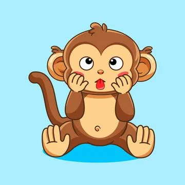 Cute Cartoon Monkey Sitting with Silly Expression Illustrazione stock