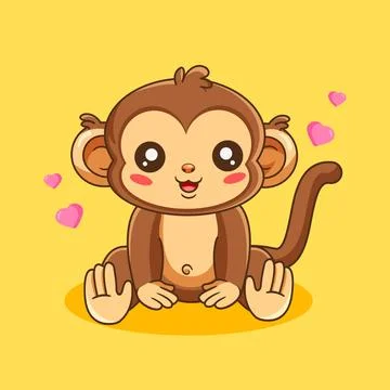 Cute Cartoon Monkey Sitting So Cute Pose Vector Illustration Cartoon Design Stock Illustration
