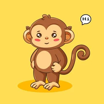 Cute Cartoon Monkey Standing Pose and Saying Hi Stock Illustration