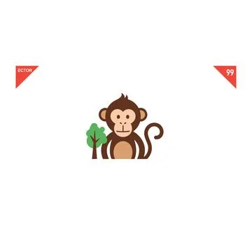 Cute cartoon monkey with tree illustration Stock Illustration
