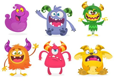 Cute cartoon Monsters. Vector set of cartoon monsters Stock Illustration