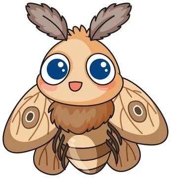 Cute Cartoon Moth Vector Illustration with Large Blue Eyes and Wings Stock Illustration