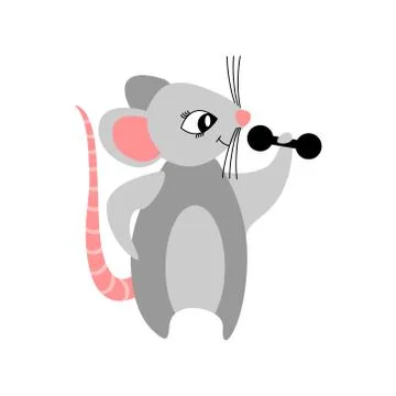 Cute cartoon mouse bodybuilder Stock Illustration