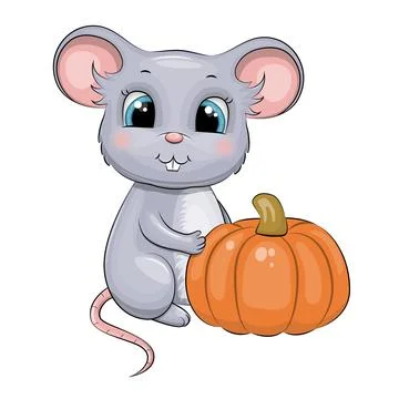 A cute cartoon Mouse with pumpkin. Stock Illustration