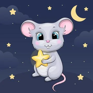 Cute cartoon Mouse with shining star. Ilustración de archivo